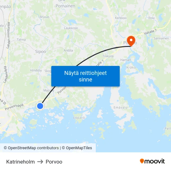 Katrineholm to Porvoo map