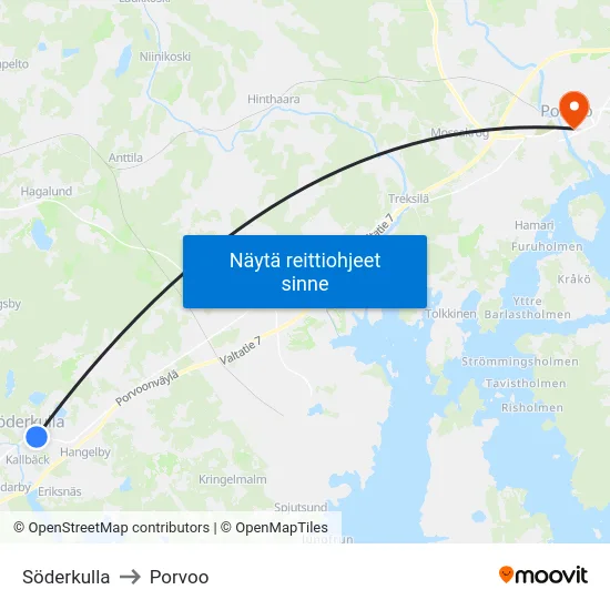 Söderkulla to Porvoo map