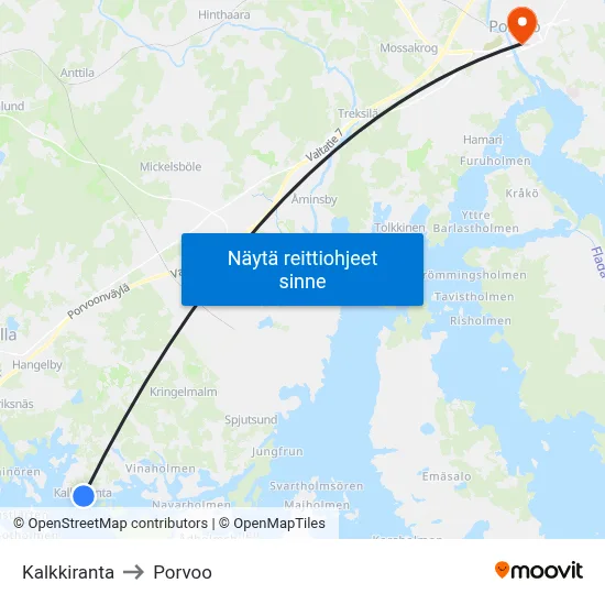 Kalkkiranta to Porvoo map