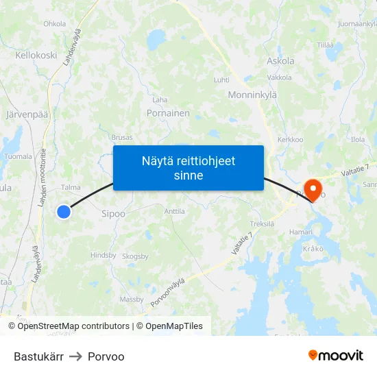 Bastukärr to Porvoo map