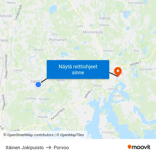 Itäinen Jokipuisto to Porvoo map