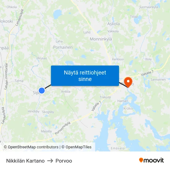 Nikkilän Kartano to Porvoo map