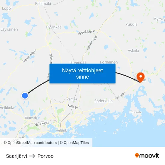 Saarijärvi to Porvoo map