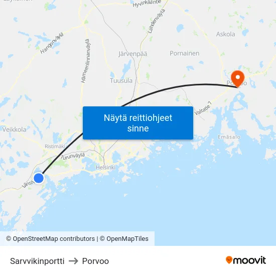 Sarvvikinportti to Porvoo map