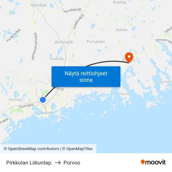 Pirkkolan Liikuntap. to Porvoo map