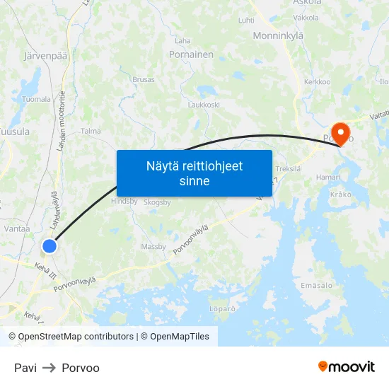 Pavi to Porvoo map