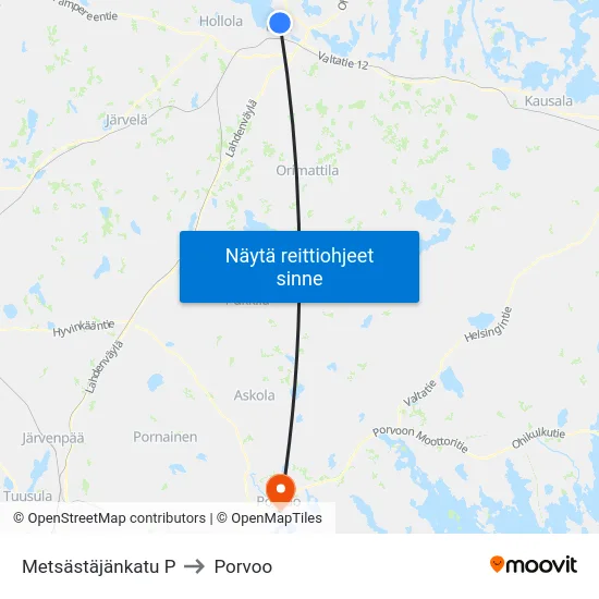 Metsästäjänkatu P to Porvoo map