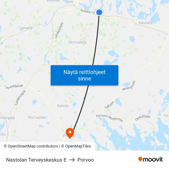 Nastolan Terveyskeskus E to Porvoo map