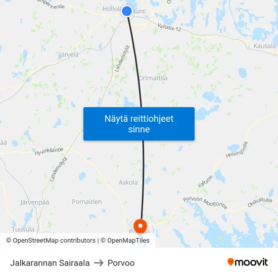 Jalkarannan Sairaala to Porvoo map