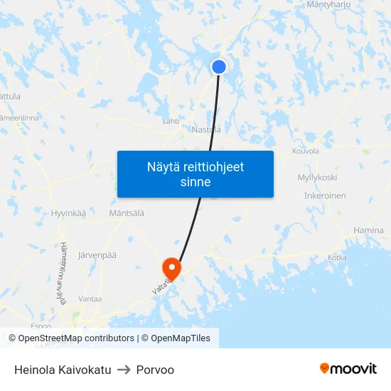 Heinola Kaivokatu to Porvoo map