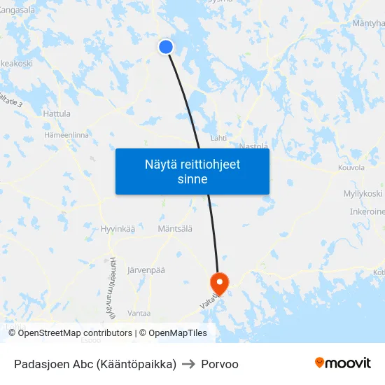 Padasjoen Abc (Kääntöpaikka) to Porvoo map