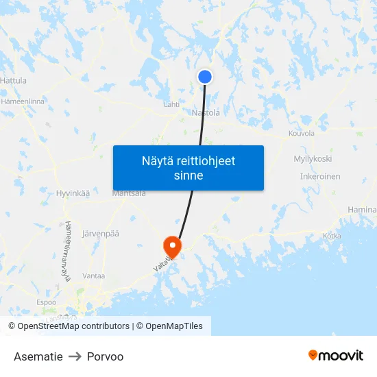 Asematie to Porvoo map