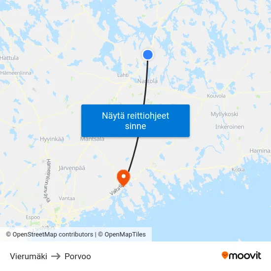 Vierumäki to Porvoo map