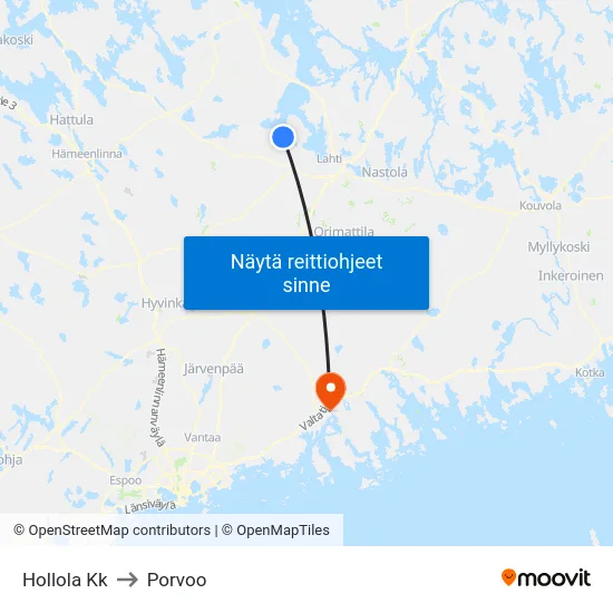 Hollola Kk to Porvoo map
