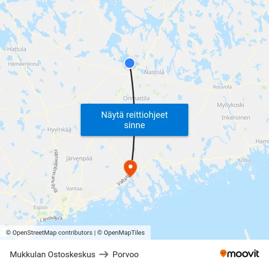 Mukkulan Ostoskeskus to Porvoo map