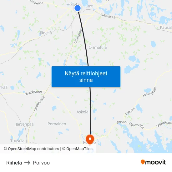 Riihelä to Porvoo map