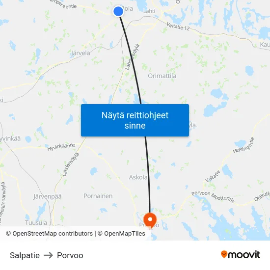 Salpatie to Porvoo map