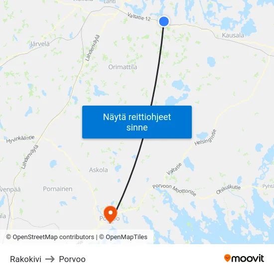 Rakokivi to Porvoo map