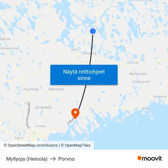 Myllyoja (Heinola) to Porvoo map