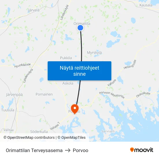 Orimattilan Terveysasema to Porvoo map