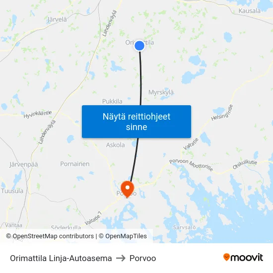 Orimattila Linja-Autoasema to Porvoo map