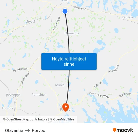 Otavantie to Porvoo map