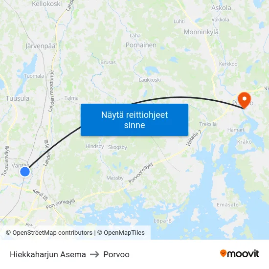 Hiekkaharjun Asema to Porvoo map