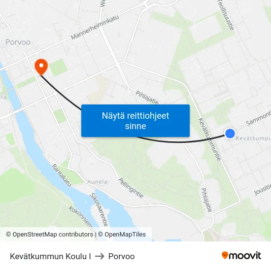 Kevätkummun Koulu I to Porvoo map