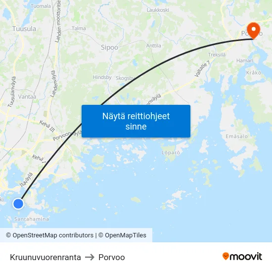 Kruunuvuorenranta to Porvoo map