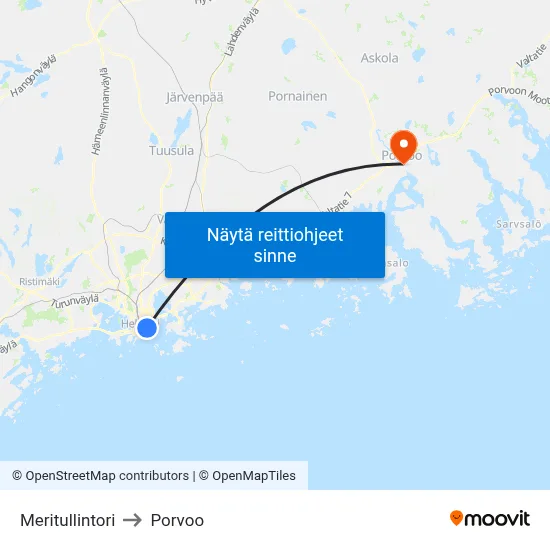 Meritullintori to Porvoo map