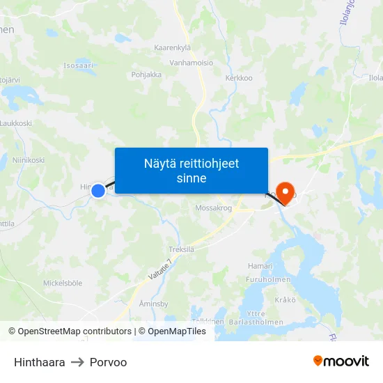 Hinthaara to Porvoo map