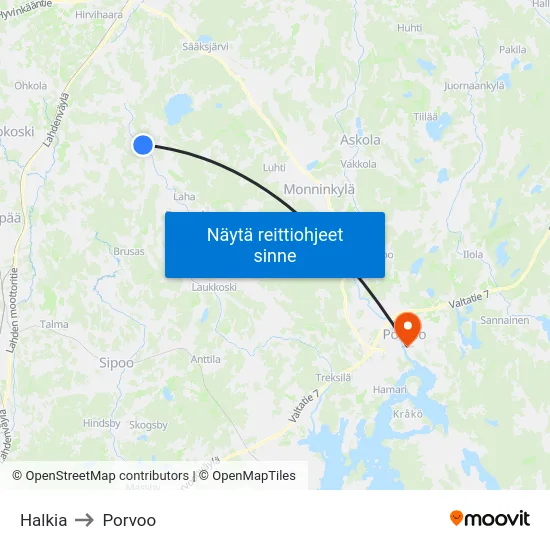Halkia to Porvoo map