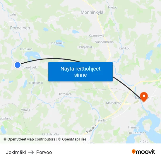 Jokimäki to Porvoo map