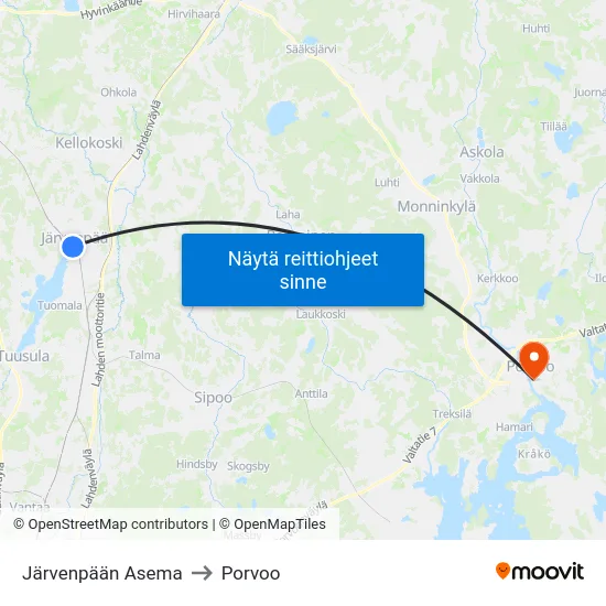 Järvenpään Asema to Porvoo map