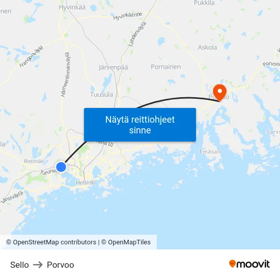 Sello to Porvoo map