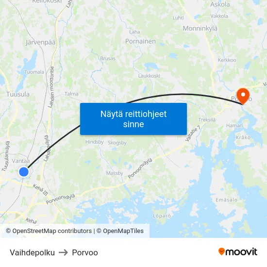 Vaihdepolku to Porvoo map