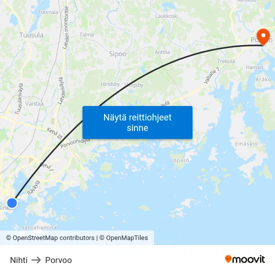 Nihti to Porvoo map