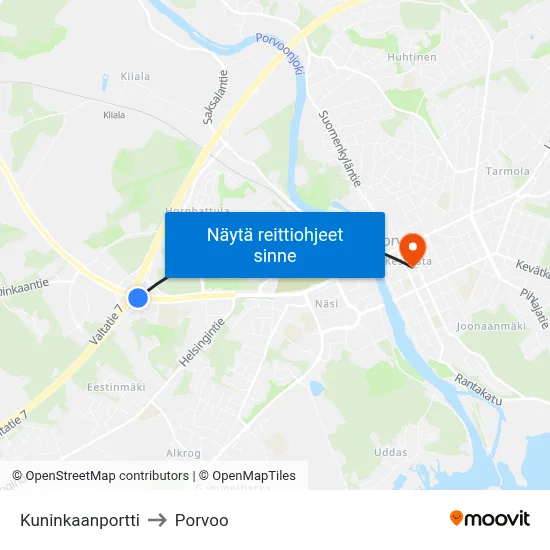 Kuninkaanportti to Porvoo map
