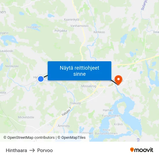 Hinthaara to Porvoo map