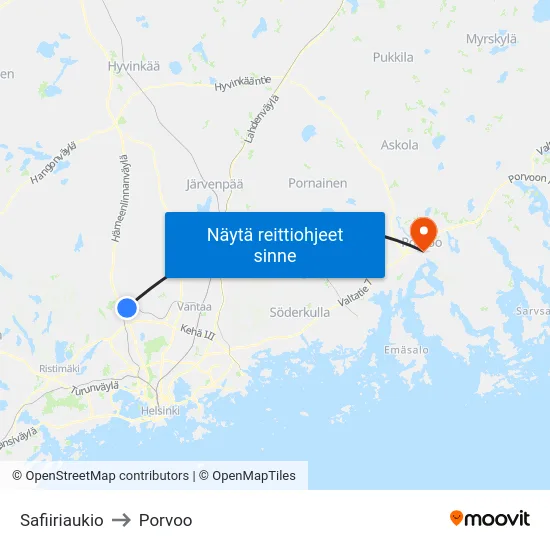 Safiiriaukio to Porvoo map