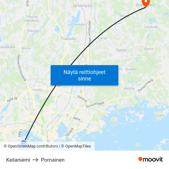 Keilaniemi to Pornainen map