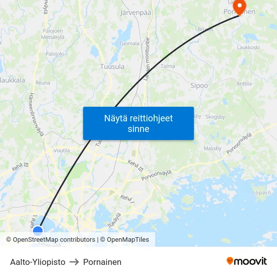 Aalto-Yliopisto to Pornainen map