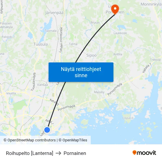 Roihupelto [Lanterna] to Pornainen map