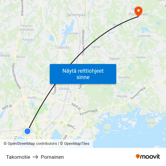 Takomotie to Pornainen map