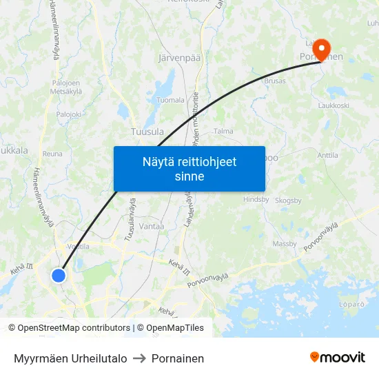 Myyrmäen Urheilutalo to Pornainen map