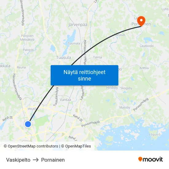 Vaskipelto to Pornainen map
