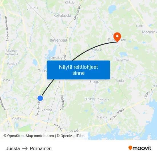 Jussla to Pornainen map