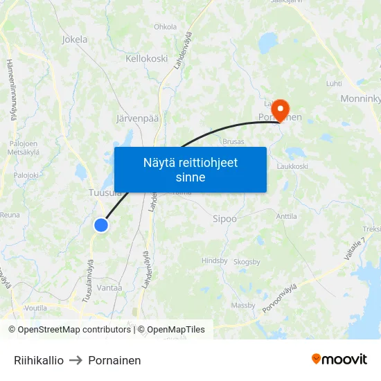 Riihikallio to Pornainen map