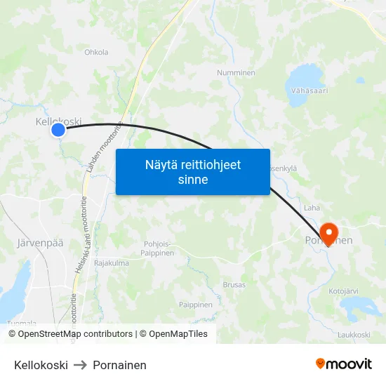 Kellokoski to Pornainen map