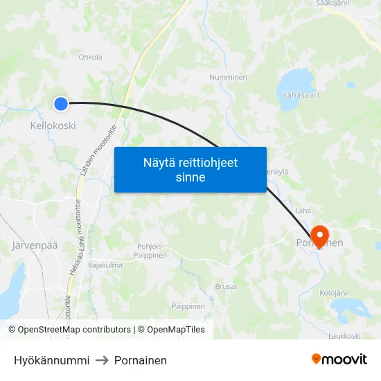 Hyökännummi to Pornainen map